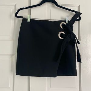 zara black mini skirt with silver ring detail